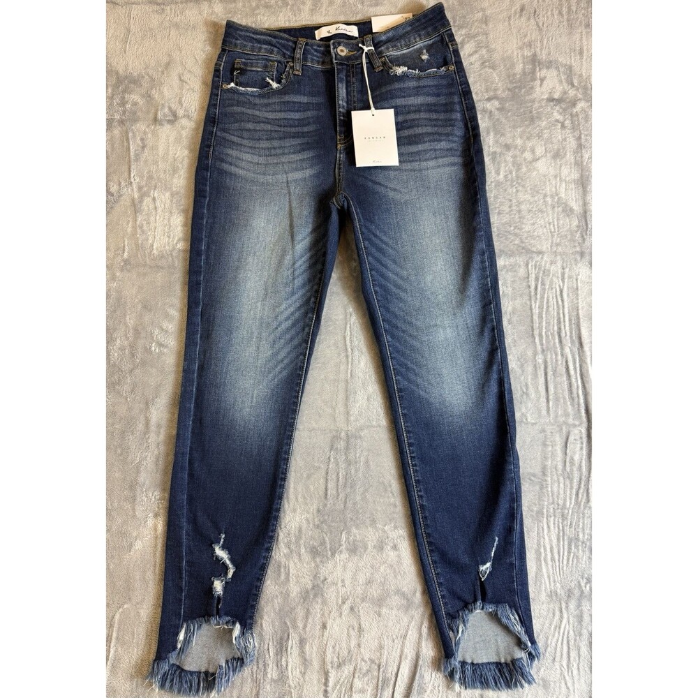 KANCAN High Rise Ankle Skinny Jeans Size 7/27 Style KC8395D Blue Distressed NEW